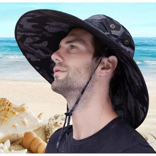 Sunhat Mens Summer Sunshade Cap Adult Male Outdoor Sunscreen Breathable Fishing Hiking Climbing Mountain Wide Eave Hat H7252
