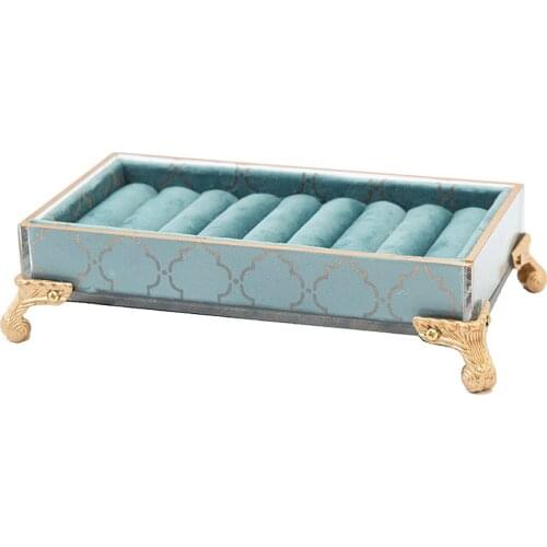 Rotating Rack Jewelry Display Stand Earring Holder Peacock Blue Bronzing Exquisite Cage Shape Nordic Retro Bracelet Organizer