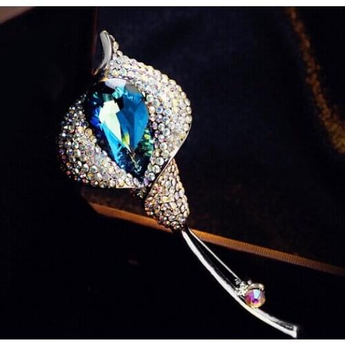 Zavorohin Elegant Scarf Buckle Pin Blue Austrian Crystal Wedding Bouquets Flower Brooch Pin Fashion Jewellery