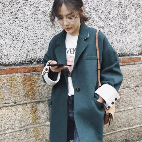 Casual Suit Jacket Femme Korean Casaco College Abrigos Mujer Invierno 2020 Fall Fashion Loose Retro Blazer Mujer Green Coatf1314