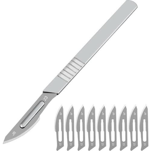 11pcs Set Carbon Steel Carving Metal Scalpel Blades Number 11 23 Medical Cutting Handel Scalpel Kni-fe DIY Tool Kits Non Slip
