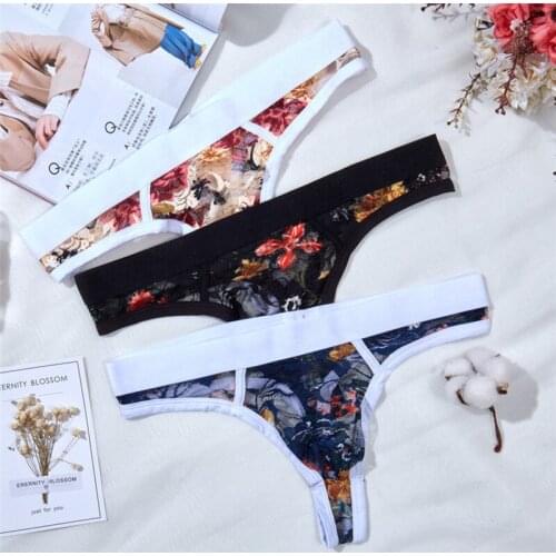 3PCS Sexy Man Briefs Lace Tongs Underpants Printing Breathable Comfortable Male Bikini Low Waist Underwear Men Panties Thong