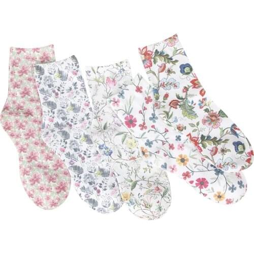 5 Pairs Womens Socks Vintage Flowers 3D Full Print Sock Women Short Socks Lovely Sokken Cotton Hosiery Elegant Socks Girl Meias