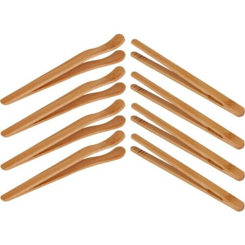 8pcs/Set Practical Tongs Holder Tea Tweezers Bamboo Tea Clips Toast Bacon Tea Tongs Eco-friendly Bend Straight Clips Set
