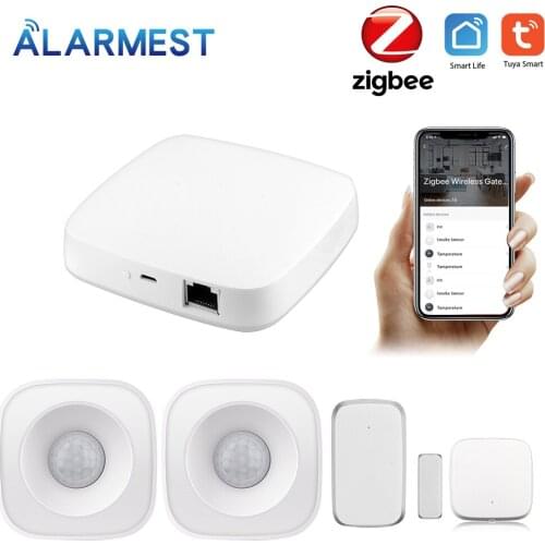 Alarmest Tuya Wired Zigbee Gateway Hub Home Automation Scene Security Alarm Kit PIR Door&Window Temperature&Humidity Sensor