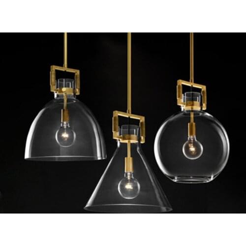 American RH Lamp Edison E27 LED Pendant Lights Lustre Led Luminarias Lighting Plate Gold Metal Glass Led Lamparas Fixtures