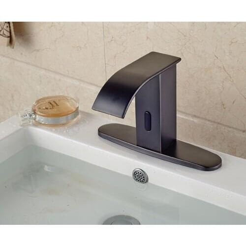 Automatic Touchless Sensor Waterfall Bathroom Sink Vessel Faucet Oil Rubbed Bronze with Hole Cover Plate