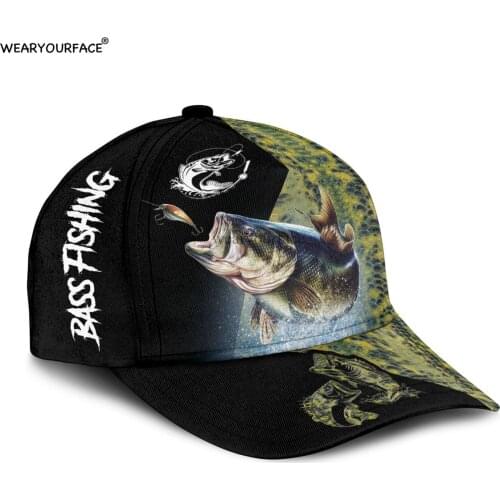 Bass Fishing 3D All Over Printed Snapback Hat Men Women Adult Hip Hop Headwear Outdoor Casual Funny Sun Visor Baseball Cap