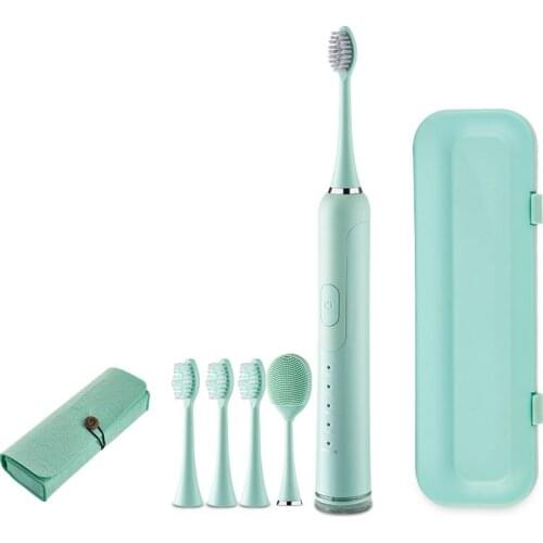 Electric Sonic Whitening Cleaning USB Rechargeable Toothbrush with 4 Brush Heads & 1 Face Brush, Smart Timer and Pressure Sensor