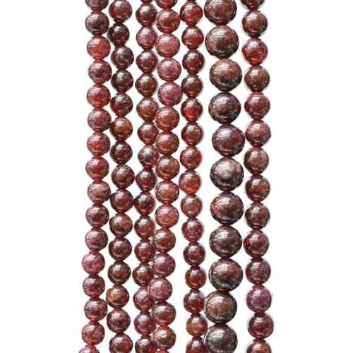 FLTMERH-wholesale Natural Stone Beads Dark Red Garnet Round Loose Beads for Jewelry Making 15.5" Pick Size 4.6.8.10.12mm