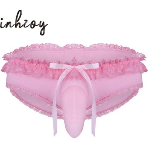 Hot Sexy Mens Frilly Lace Lingerie Low Rise Sissy Crossdresser Male Penis Pouch Cross-dress Bikini Briefs Erotic Gay Underwear