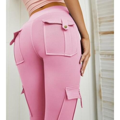 ATHVOTAR High Waist Leggings Women Push Up Women Leggings Fashion Multi Pocket Military Uniform Peach Hip Sexy Pants