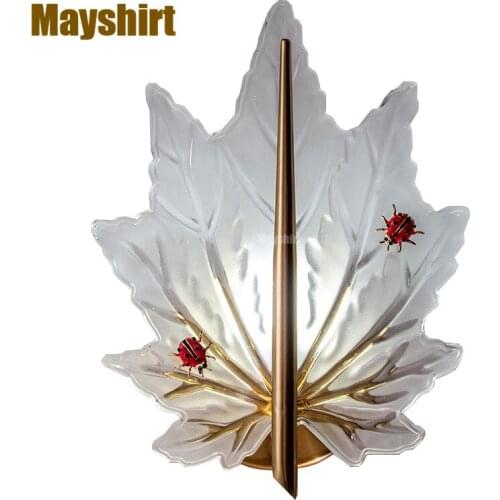 Nordic Glass Maple Leaf Wall Light for Bedroom Modern Living Room Decor Mirror Wall Sconce Lamp Stair Bathroom Light Fixtures