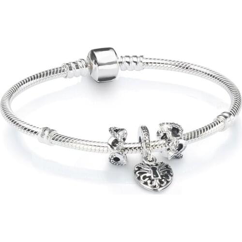 NEW 100% 925 Brand New 1:1 Charm Fashion Lock Love Pendant Beaded Bracelet Set Factory Outlet