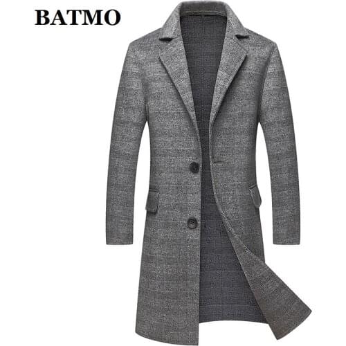 BATMO 2020 new arrival autumn high quality plaid casual long trench coat men,jackets ,plus-size M-XXXL,025