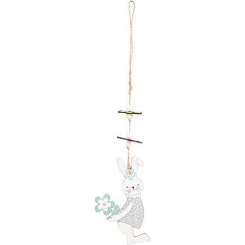 Easter Bunny Wooden Pendant, Rabbit Tags Painted Wood Cutouts Hanging Pendant for Easter Party Wall Door Tree Decor