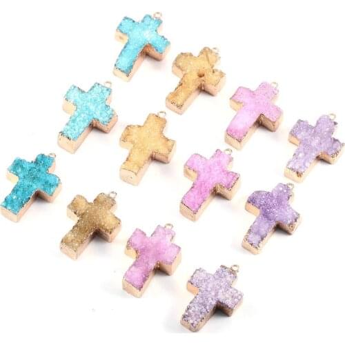 Natural Stone Pendant Fashionable Cross Crystal Agate Handmade Crafts DIY Jewelry Making Bracelet Necklace 32x35x11 Mm