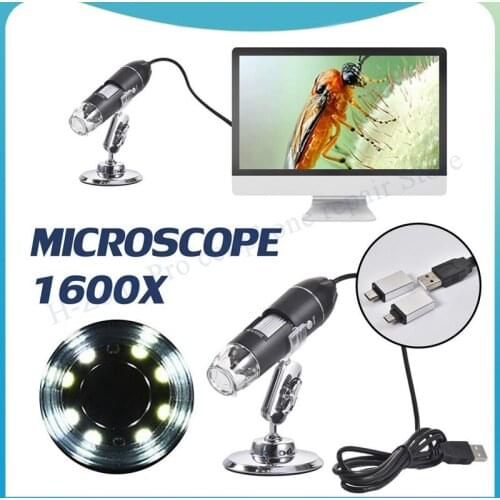 Adjustable 1600X 2MP 1080P 8 LED Digital Microscope Type-C/Micro USB Magnifier Electronic Stereo USB Endoscope For Phone PC