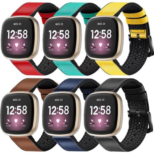 Genuine Leather Watch Strap For Fitbit Versa 3 Smart Watch Steel Buckle Band Bracelet For Fitbit Sense Watch Accesssory