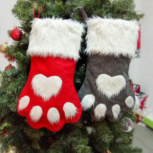 Christmas Stockings, Cute Pet Paw Print Fireplace Hanging Stockings with Fur Cuff for Home Holiday Décor
