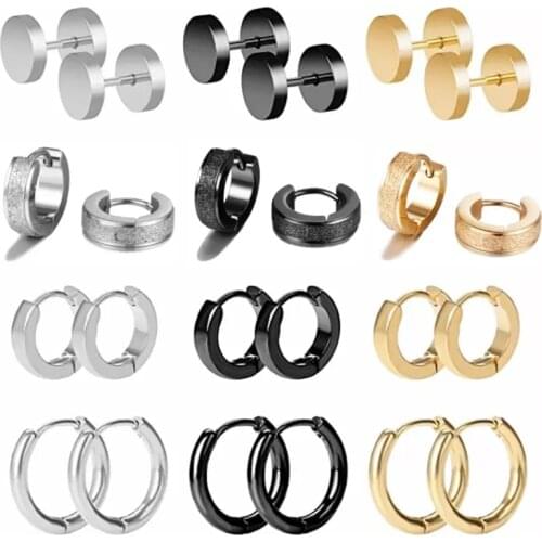 2PCS Stainless Steel Punk Hoop Earring For Men Fashion Gothic Earrings For Men Stud Lot Black Gold Men Hoop Earring Bulk Jewelry