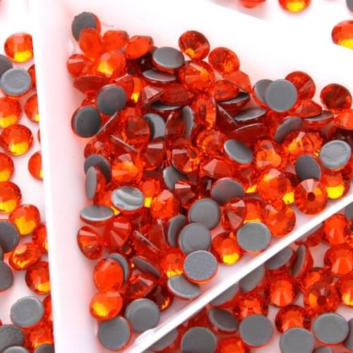 Top Quality Hotfix rhinestone Orange AAA SS10 SS12 SS16 SS20 SS30 Iron on Strass Crystal Glue back Glass Stone For Clothes Bags