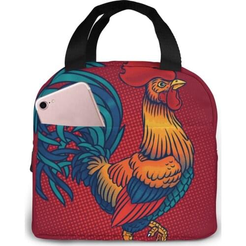 Lunch Bag Colorful Rooster Thermal Insulated Lunch Box Tote Cooler Bag Bento Pouch Lunch Container Food Storage Bag