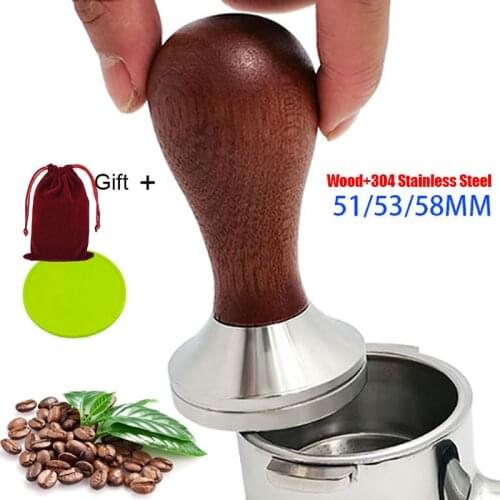 51/53/58mm Coffee Tamper with 304 Stainless Steel Base & Solid Wood Handle, Calibrated Tamper Coffee Press Tool