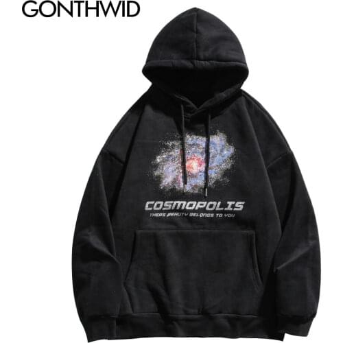 GONTHWID Hoodies Streetwear Hip Hop Galaxy Universe Print Hooded Sweatshirts Harajuku Mens Casual Fleece Pullover Tops Coats