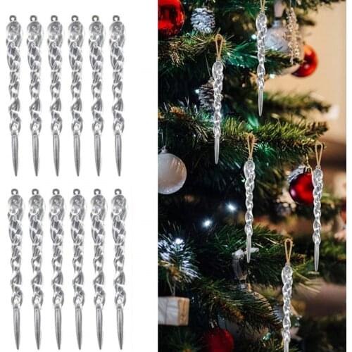 12pcs 13cm Christmas Simulation Ice Xmas Tree Hanging Ornament Fake Icicle Winter Party Christmas New Year Decoration Supplies