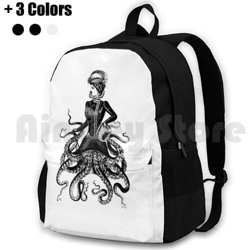 Lady Squid Outdoor Hiking Backpack Waterproof Camping Travel Vintage Sea Creature Tentacle Octopus Retro Cool Cult Movie Goth