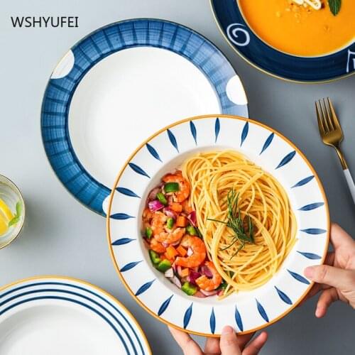 Japanese hand-painted underglaze ceramic soup plate home creative western tableware net red exquisite pasta straw hat plate