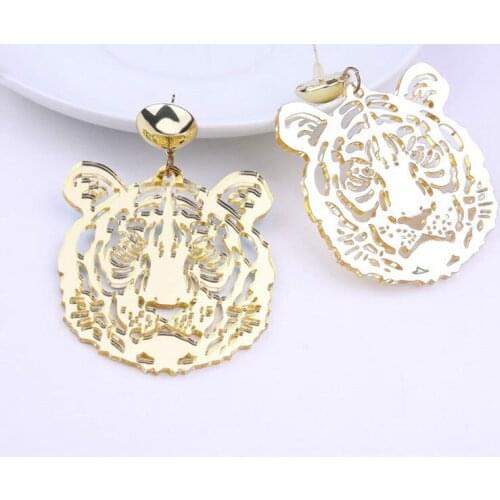 2020 New Punk Gold Mirror Acrylic Tiger Animal Earrings for Women Fashion Accessories Long Large Big Earrings Pendientes Mujer