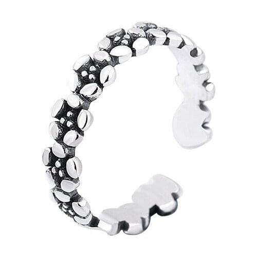 S925 sterling silver Flower Design Adjustable Thai Silver Open Rings for Women Party Dating Female Jewelry Christmas Gift