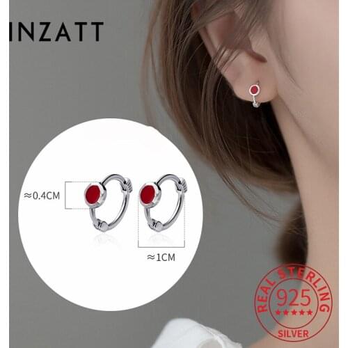 INZATT Real 925 Sterling Silver Red Enamel Round Huggies Hoop Earrings For Women Punk Fine Jewelry Accessories Dropshipping