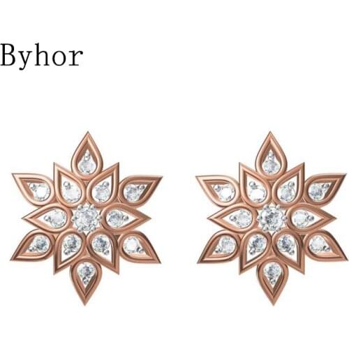 Byhor Solid 14K White/Yellow+White/Rose+White Gold 0.598ct H/SI Natural Diamonds Earrings Women Wedding Cерьги Fine Jewelry