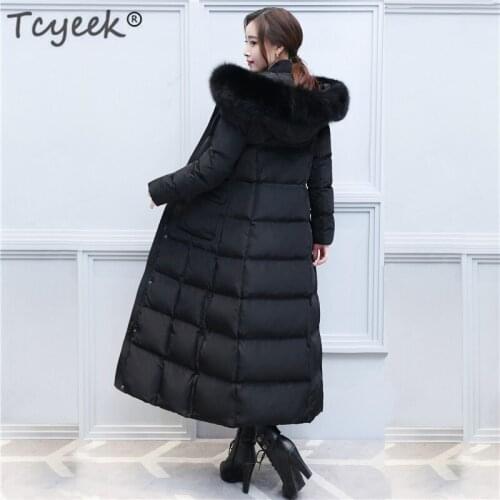 Tcyeek Thick Warm White Duck Down Jacket Women 2020 New X-Long Coat Real Fox Fur Collar Clothes Female Tops Abrigo Mujer LWL961