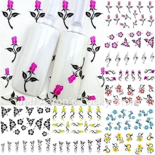 12 sheets beauty water transfer nail art sticker decals for nails decoration accessoires manicure tools flower design 6980
