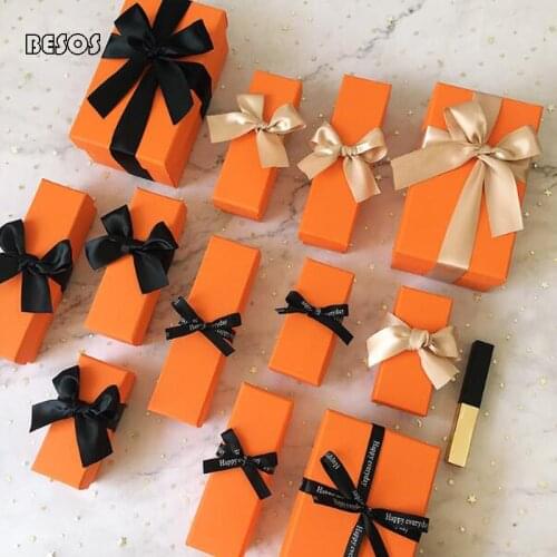 4pcs Wholesale fashion Mini Orange Ribbon Gift Box Party Wedding Activities Lipstick Lip Glaze Perfume Candy Cardboard Gift Box