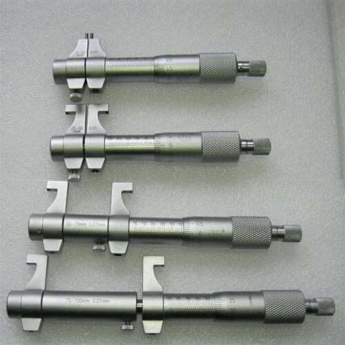 4pc Inside Micrometer Set 5-30mm/25-50mm/50-75mm/75-100mm 0.01mm Metric Carbide Ratchet Screw Gauge Micrometers Measuring Tools