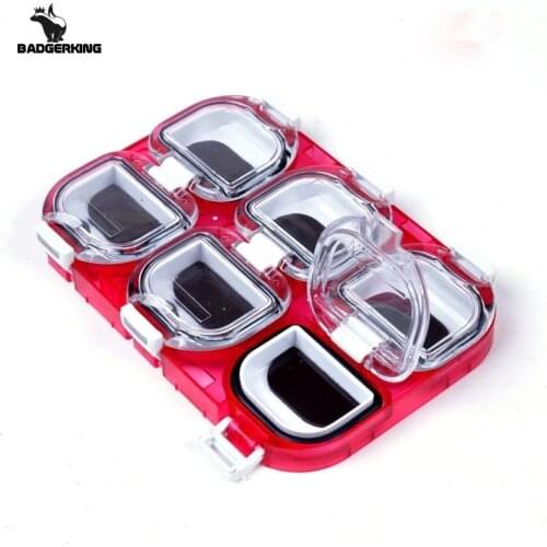 6 gridsfishhook fishing box with magnet black and red color fishing hook tackle box 11cm*7.5cm magnet fishing tackle box