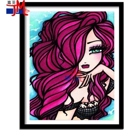 Cartoon Big Eye Girl Diamond Painting Embroidery Full Drill Cross Stitch Square Round Fairy Red Hair Child Wall Decoration Gift
