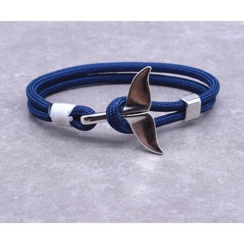 New Arrival Ocean Fashion Jewelry Whale Tail Charm Anchor Bracelet Men Women Nautical Survival Rope Chain Wrap Bracelet Hot