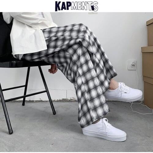 KAPMENTS Mens Casual Plaid Joggers Pants 2020 Men Harajuku Streetwear Sweat Pants Male Korean Harem Pants Kpop Wide Leg Trousers