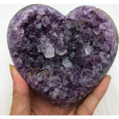 DS Natural Amethyst Cluster Heart Quartz Crystal Agate Geode Cluster Heart Mineral Speciment Healing Crystal Stone Home Decora