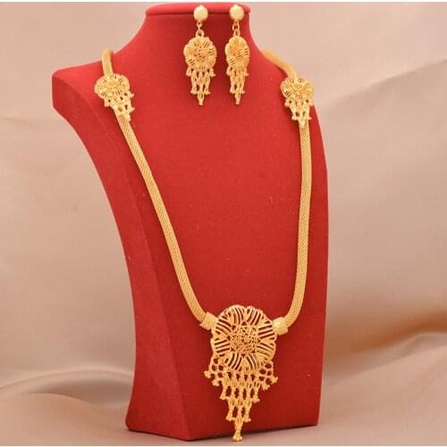 Dubai Jewelry sets 24K gold plated luxury African wedding gifts bridal bracelet necklace earrings ring jewellery set for women