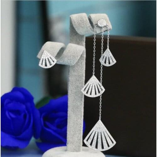 Europe long section asymmetric tassel earrings crystal from the crystal from Swarovskis temperament fan-shaped allergy