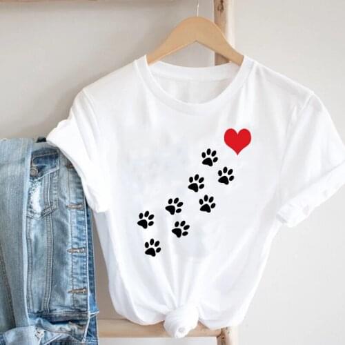 FIXSYS Women Clothing Spring Summer Dog Paw Cat Pet Fashion Cartoon Animal 90s Girl Clothes Print Tee Top Tshirt Female Graphic
