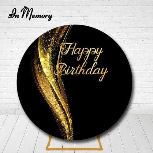 InMemory Black Gold Glitter Bokeh Round Backdrop Cover Adult Man Woman Happy Birthday Party Circle Photography Background Custom