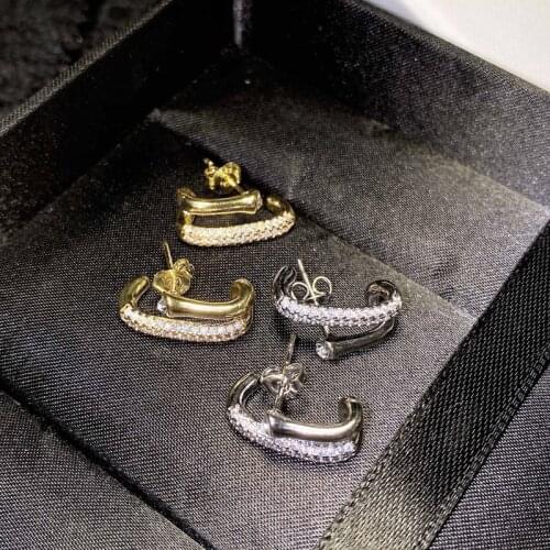 Exquisite C-shaped Stud Earrings With Small Zircon Fashion Irregular S925 Jewelry For Women Wedding Party Unique Birthday Gift